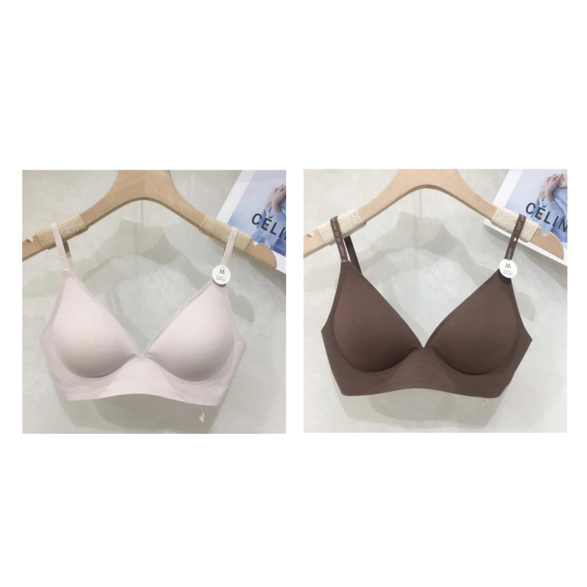 2Pcs/Set Seamless Bras For Women Nonwire Brassiere Soft Underwear Tops Letter Strap Sexy Lingerie U-shaped Back Bralette Aviola