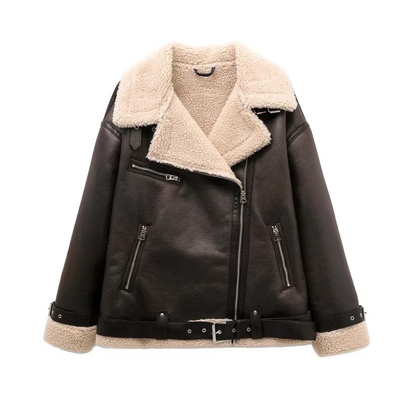 RARF 2024 dichroism women's new autumn and winter thickened warm belt double-sided long jacket jacket motorcycle top Aviola