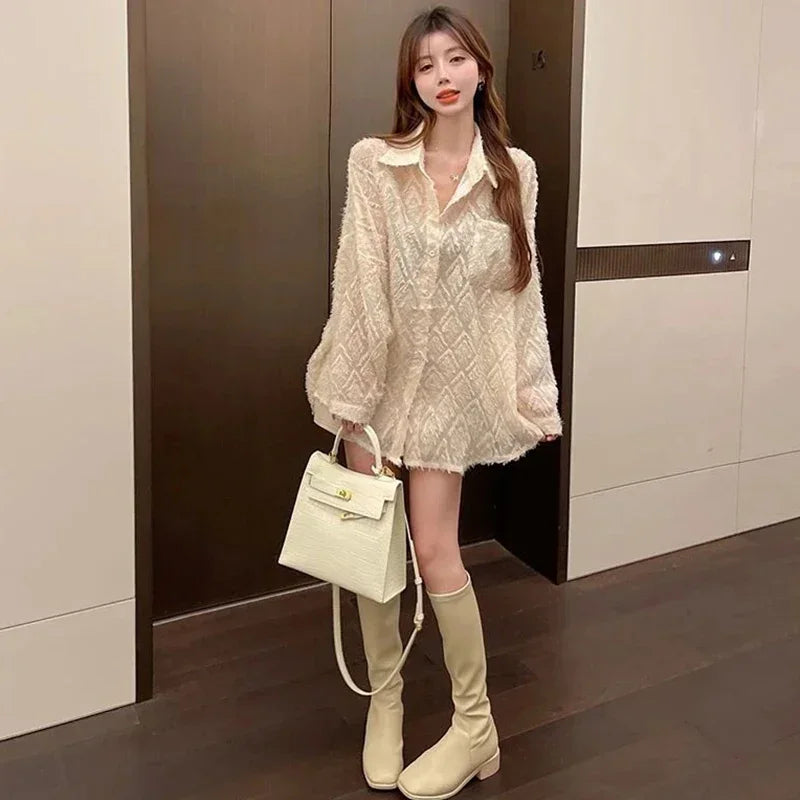 MEXZT Lace Blouses Women Sexy See Through Tassel Loose Sunscreen Shirts Summer Korean Sweet Elegant Casual Sun Protection Tops Aviola