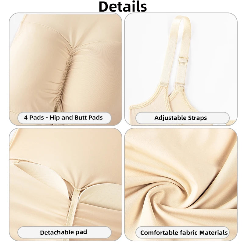 4-Pad Body Shaper Bodysuit for Women Adjustable Strap Tummy Control Shapewear Butt Lifter Hip Enhancer Slimming Waist Cincher Aviola