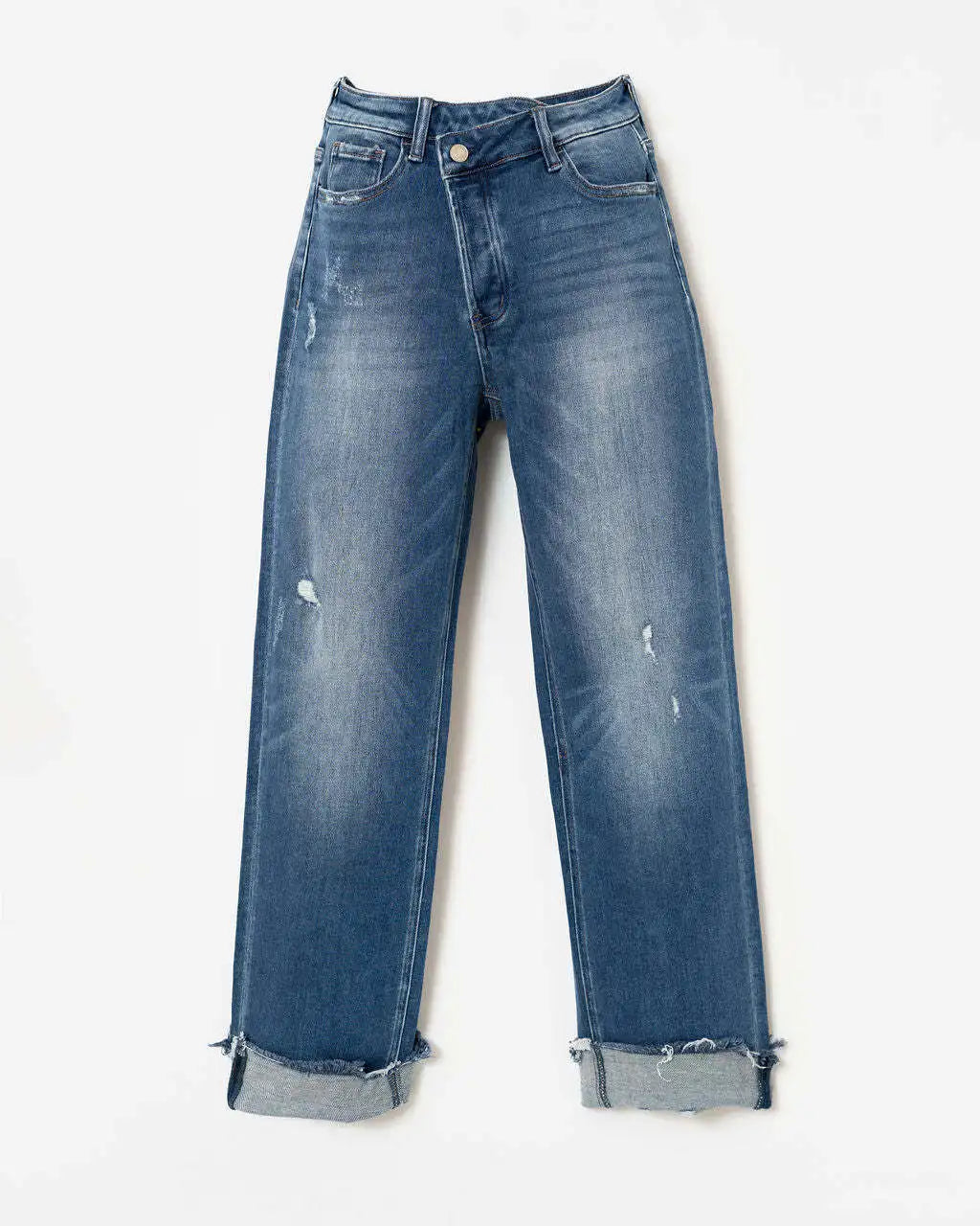 Women Jeans Straight Pants Denim Pockets High Waist Loose Fit Solid Ankle Length Streetwear Distressed Washing Zipper Flat Aviola
