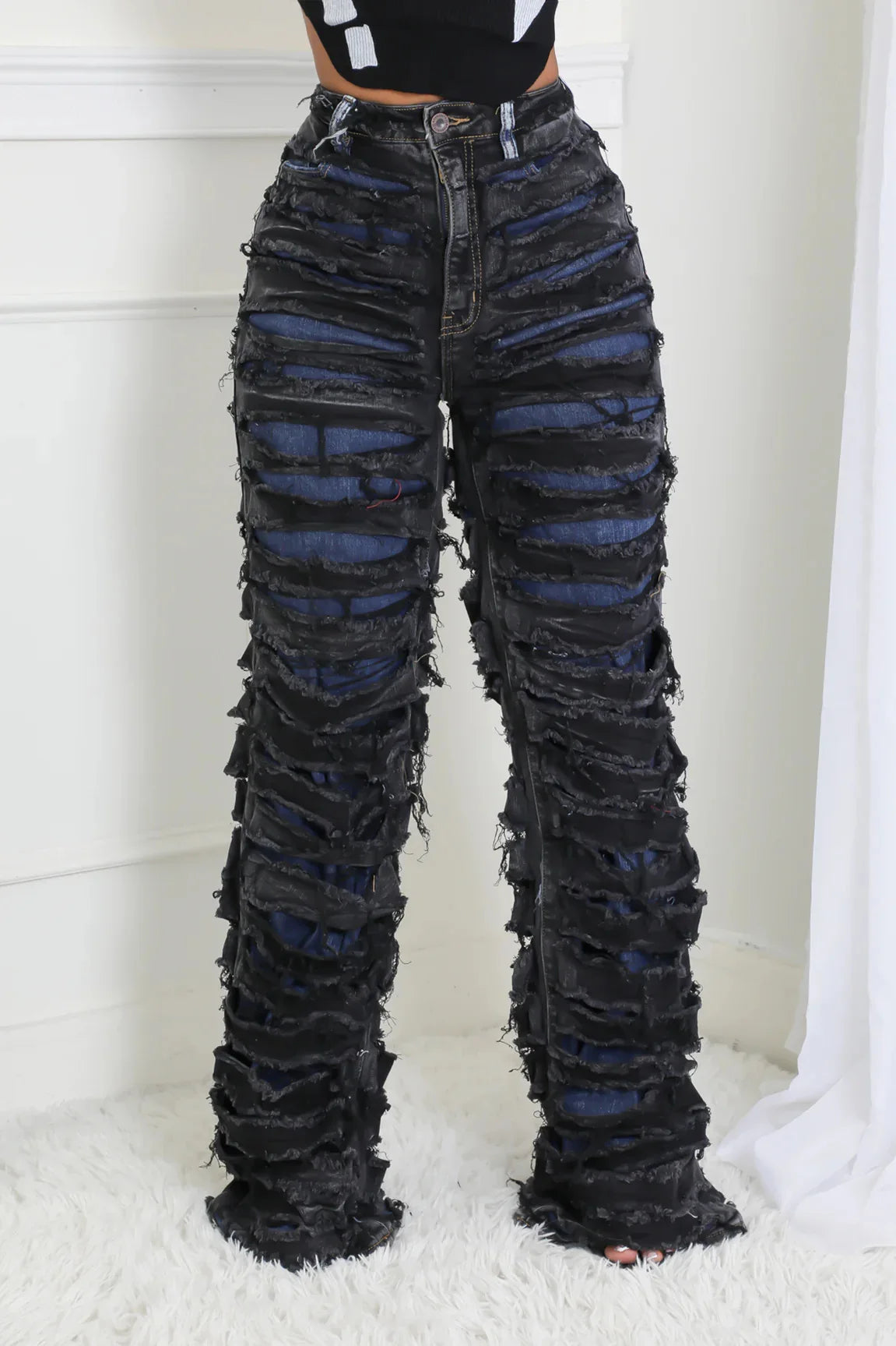 Vintage Jeans Straight Pants Women Double Hole Denim Trousers Streetwear High Waist Stretch Punk Gothic Y2k 2025 Floor Length Aviola