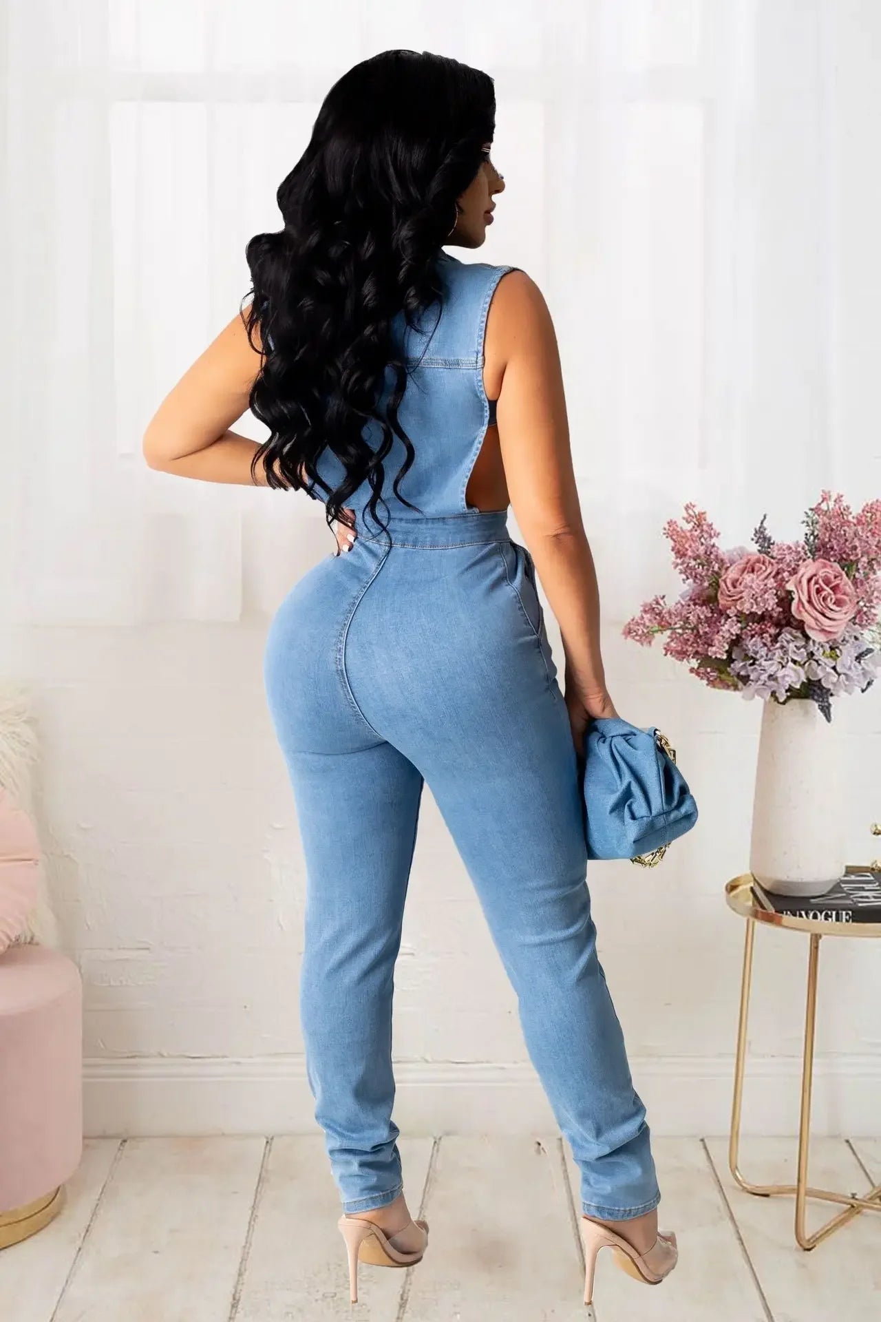 Hollow Denim Ankle Length Pants Women Overalls Spliced Washed Pencil Jeans Vintage Skinny Jean One Piece Button Sexy 2025 Aviola
