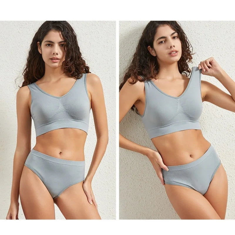 Seamless Bra Set Women Wireless Tanks Bra Female  Low Rise Thongs Panties Sexy Lingerie Set Comfy Underwear Intimates S-5XL Aviola
