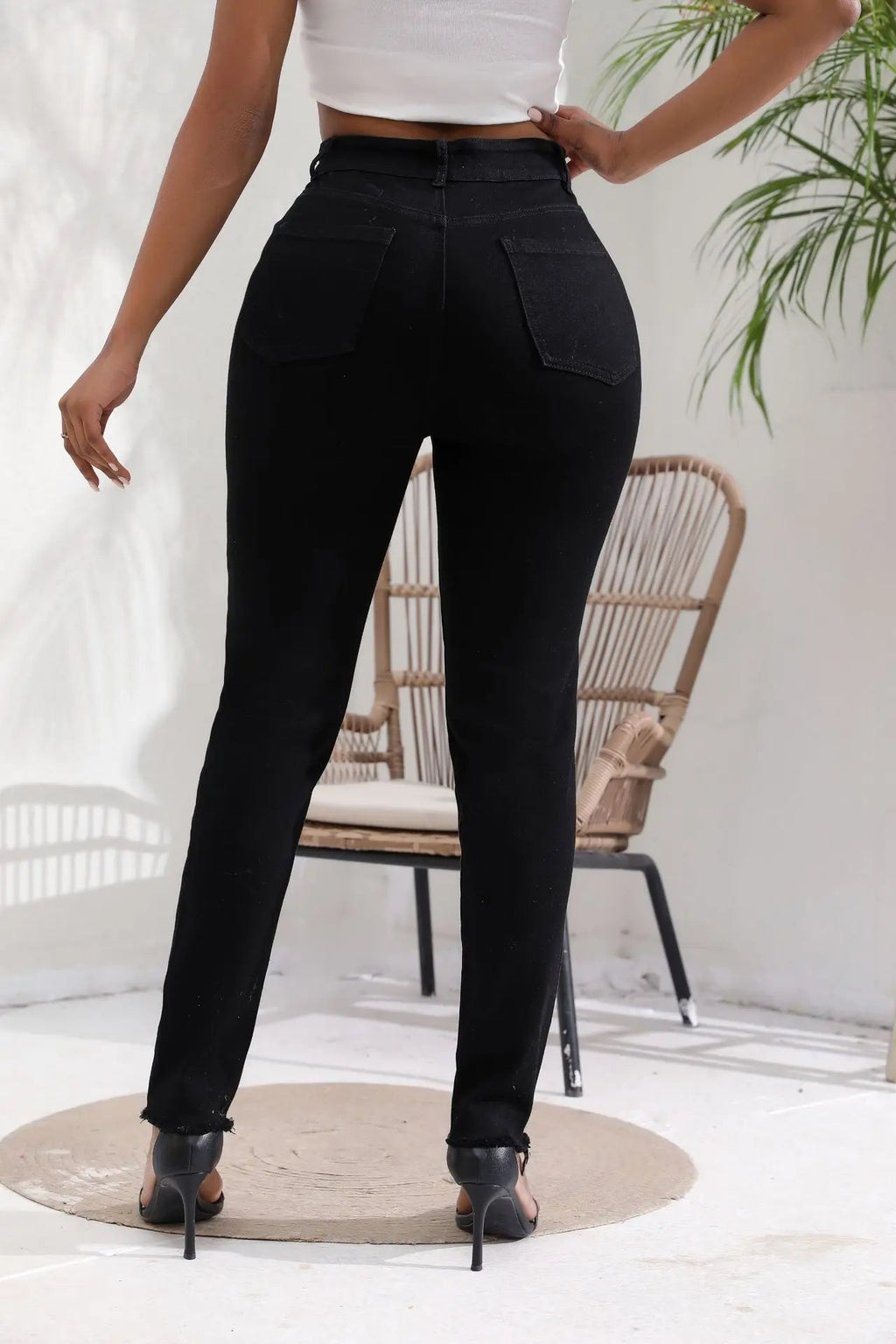 Jeans Women High Waist Pencil Pants Holes Denim Slim Fit Pockets Sexy Streetwear Mom Jeans Sheath Distressed Ankle Length 2025 Aviola