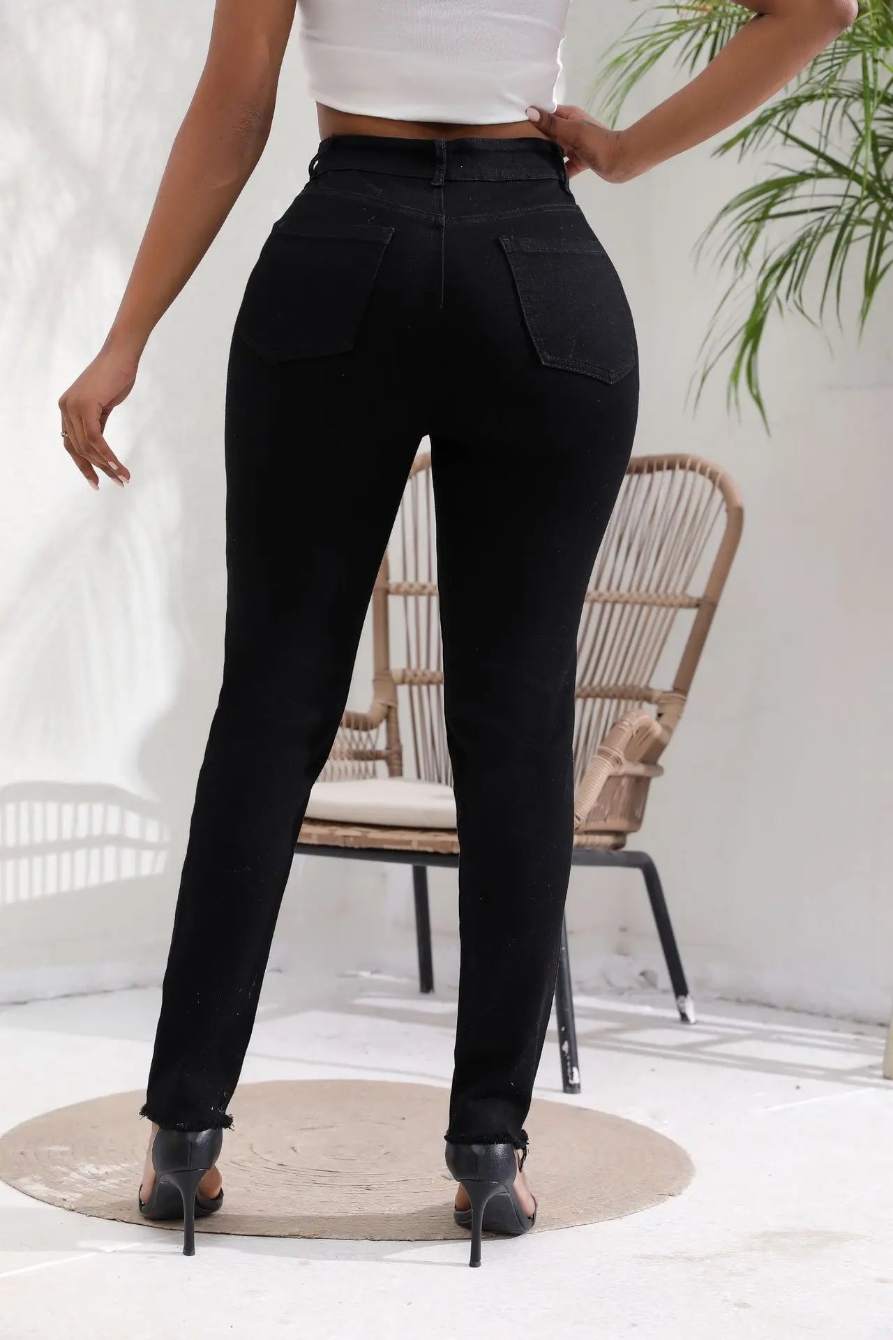 Jeans Women High Waist Pencil Pants Holes Denim Slim Fit Pockets Sexy Streetwear Mom Jeans Sheath Distressed Ankle Length 2025 Aviola