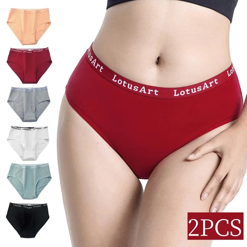 2PCS/Set Cotton Panties Women High Waist Briefs Solid Color Pantys Female Intimates Comfot Breathable Lingerie M-2XL Underpants Aviola