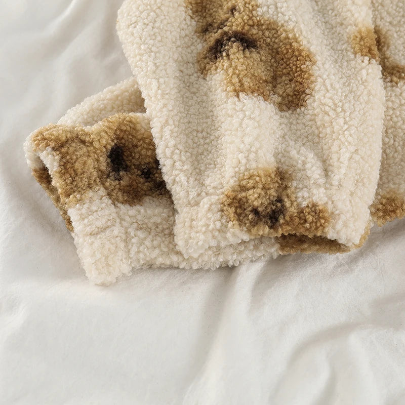 Y2K imitation lamb plush women's cotton jacket, little bear couple loose and lazy style, winter thick hooded jacket Aviola