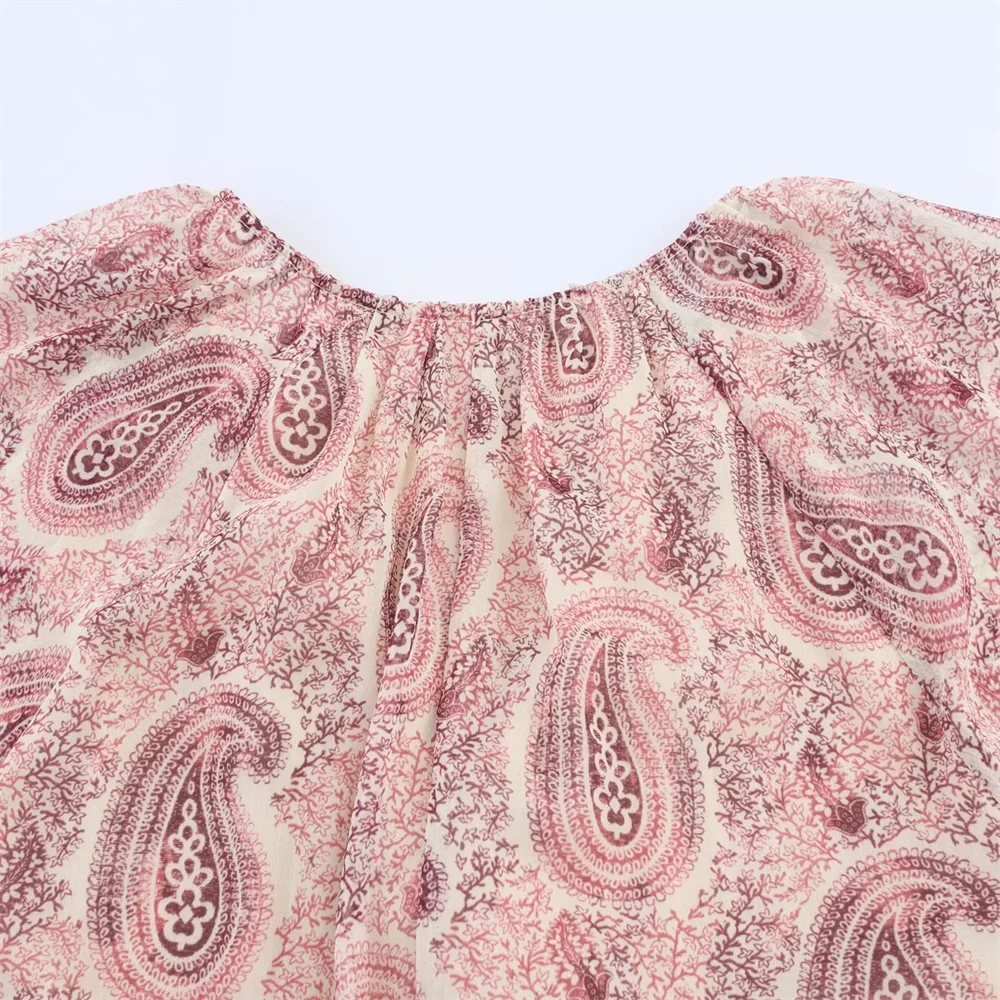 BM&MD&ZA2025Temperament Layered Decorative Printing Loose Long Sleeve V-Neck Dress Summer New Arrival Women's Clothing Aviola