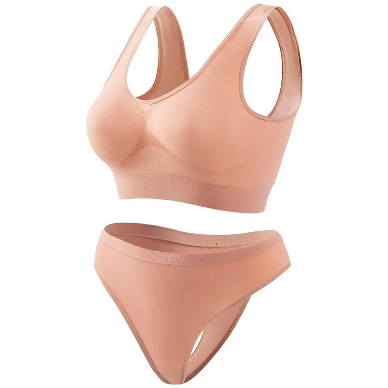 Seamless Bra Set Women Wireless Tanks Bra Female  Low Rise Thongs Panties Sexy Lingerie Set Comfy Underwear Intimates S-5XL Aviola