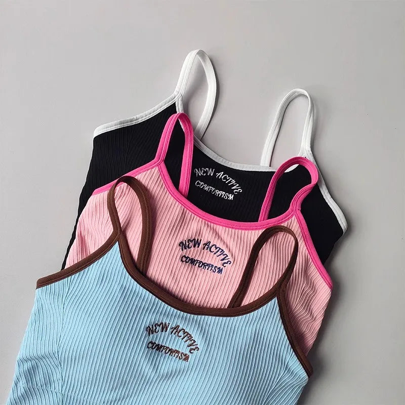 Women Breathable Sports Bra Fitness Tops Gym Crop Top Brassiere Push Up Camisole Sport Bras Gym Workout Top Letter Yoga Bra Aviola