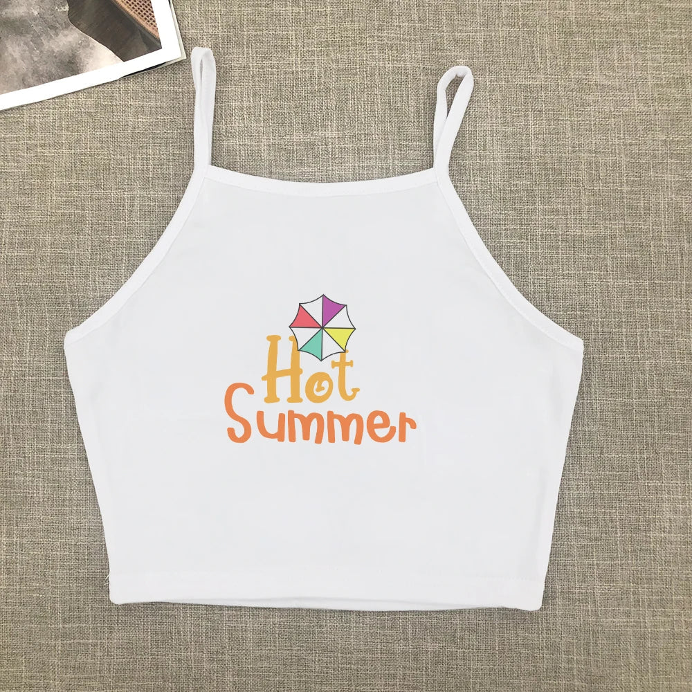 2024 Europe and the United States street new print season art text short sleeve women Y2K women's T-shirt vest halter Aviola