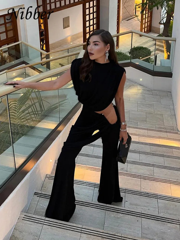 Nibber Classic 2 Piece Set Elegant Ruched Summer Women Chic Irregular Tank Tops+Skirts Pants Matching Casual Basic Streetwear Aviola