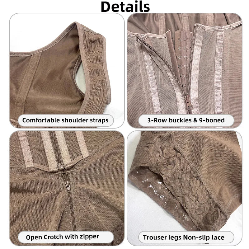 Body Shaper Women Colombian Fajas Shapewear Bodysuit 9-bone High Compression Girdles Double Tummy Control Full Body Open Crotch Aviola