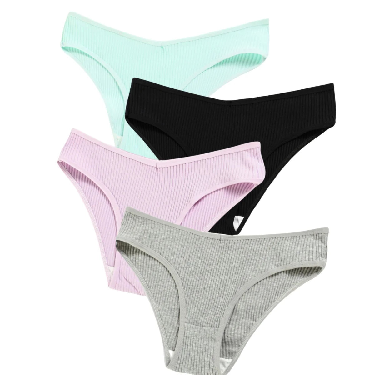 4Pcs/Set Seamless Panties Cotton Briefs Low Waist Bikini Panty Sports Underwear Breathable Solid Color Ribbed Underpants Aviola