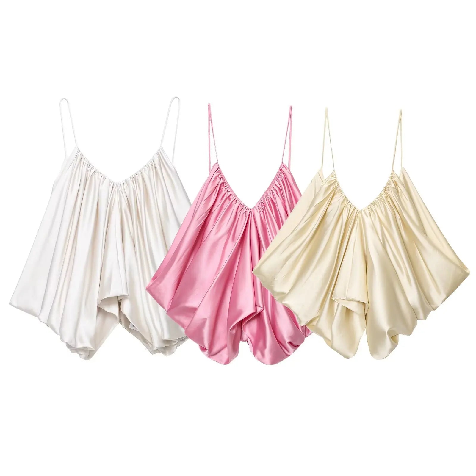 UNIZERA satin texture pleated top camisole casual 2025 summer new products women's clothing temperament sexy top Aviola