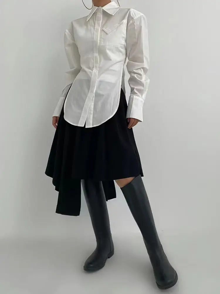MEXZT Elegant White Shirts Women Fashion Streetwear Long Sleeve Blouses Korean Simple Pocket Button Up Ladies Design Tunic Tops Aviola