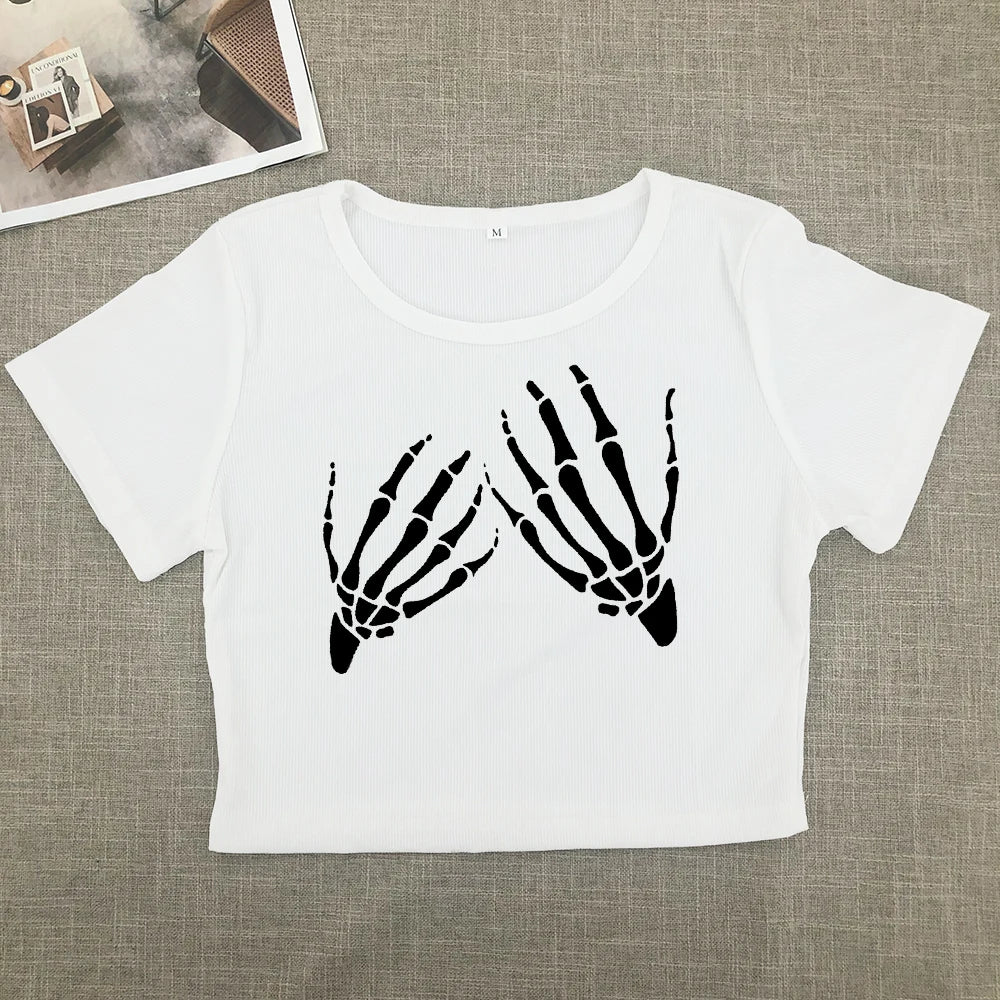 2024 Europe and the United States street new skull series printed short sleeve women Y2K women's T-shirt vest strap inside Aviola