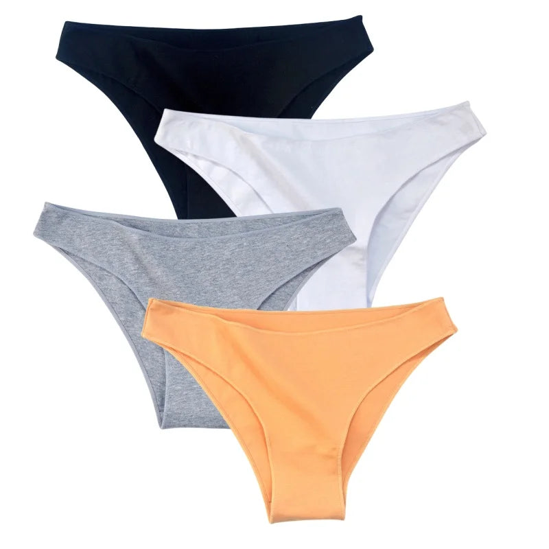 4Pcs/Set Cotton Panties Low Rise Briefs Solid Color Women Seamless Underwear Breathable Underpants Lingerie Comfy Intimate Aviola