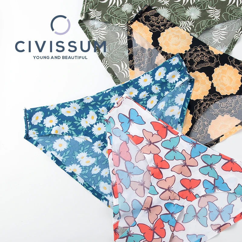 Woman Seamless Panties Women Ice Silk Underwear Printed Female Underpants Big Size Sexy Underwear Girls Briefs NK2153 Aviola