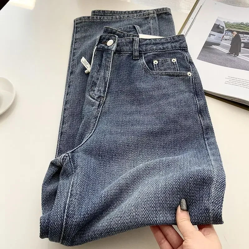 Jeans Women Wide Leg Pants Denim High Waist Zipper Fly Vintage Pockets Button Floor Length Trousers Straight Casual Denims Aviola