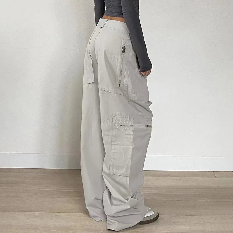 Cargo Pants Women Casual Jeans Utility Low Waist Trousers Pockets Zipper Straight Y2k Streetwear Loose 2025 Summer Party Club Aviola