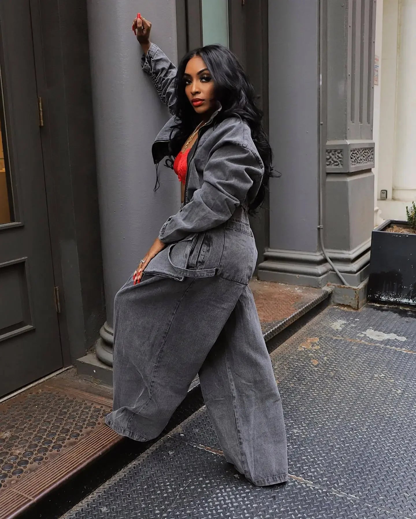 Denim Two Piece Sets Women Coat Jacket Wide Leg Pants Jeans Suits Matching Sets Trousers Outfits 2025 Y2k Streetwear Party Aviola