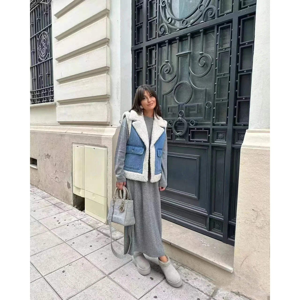 RARF 2024 women's new autumn and winter jeans do old wash and cashmere lamb vest women's top clip coat Aviola