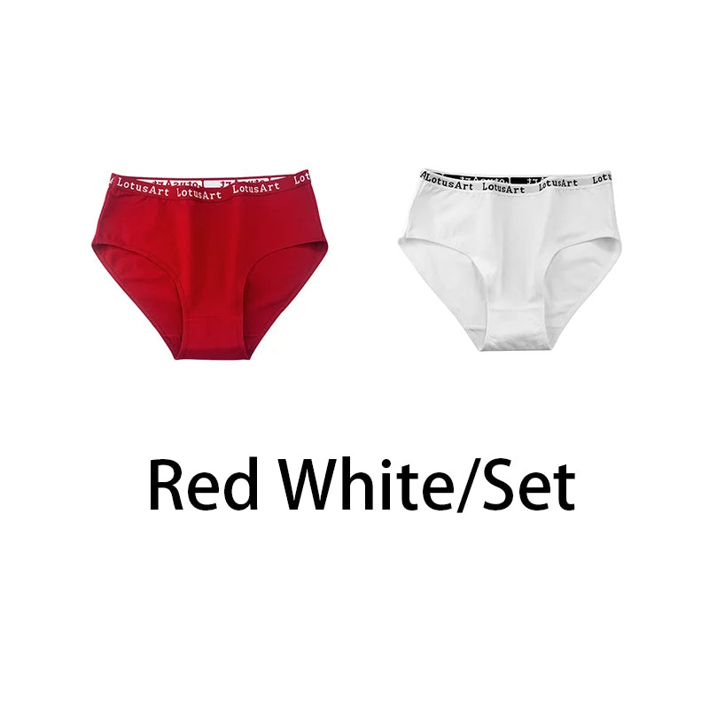 2PCS/Set Women Cotton Solid Panties Sexy Plus Size Underwear Letter Lingerie High Waist Comfor Briefs Aviola