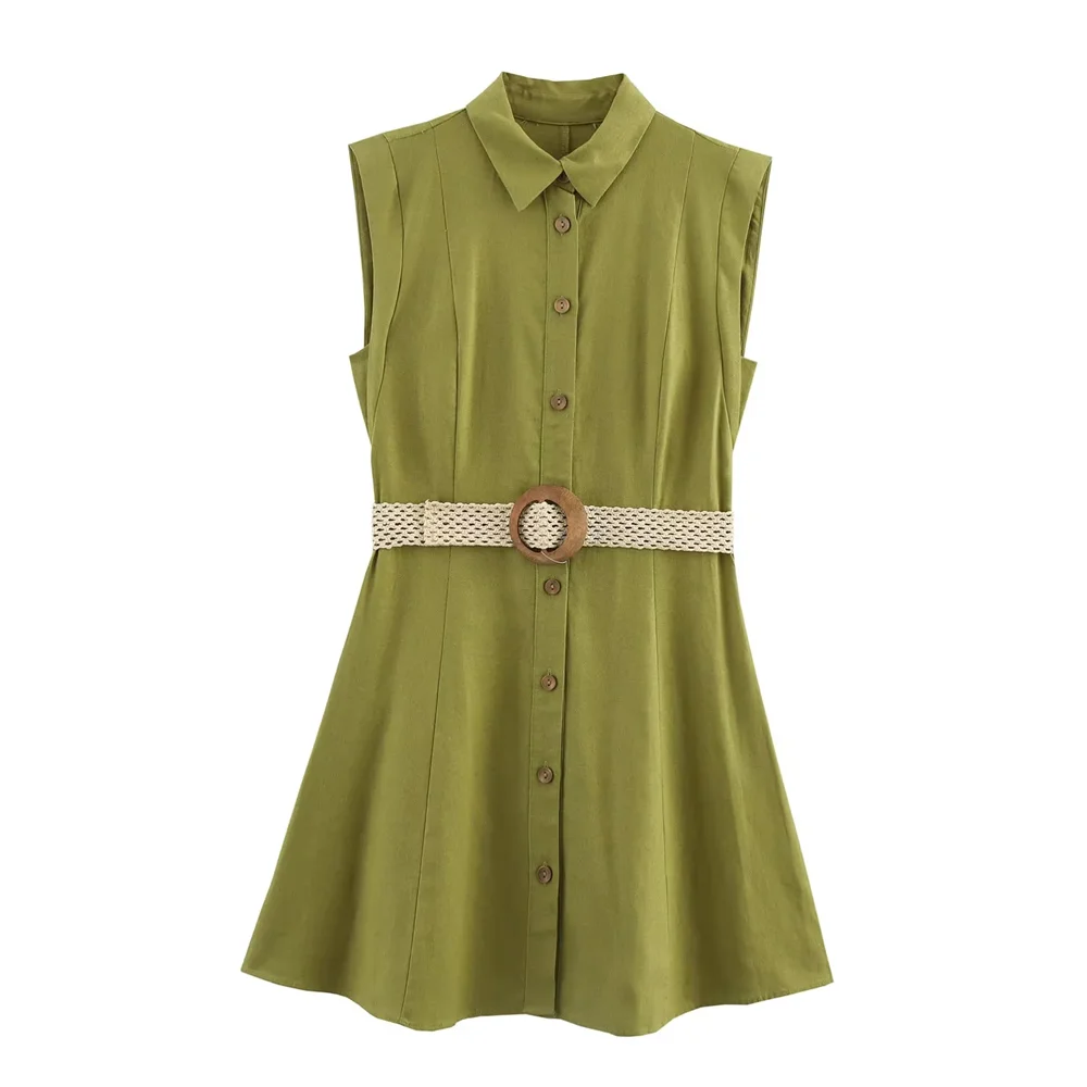 BM&MD&ZA2025comfortable temperament simple belt design lapel short dress summer new women's clothing Aviola