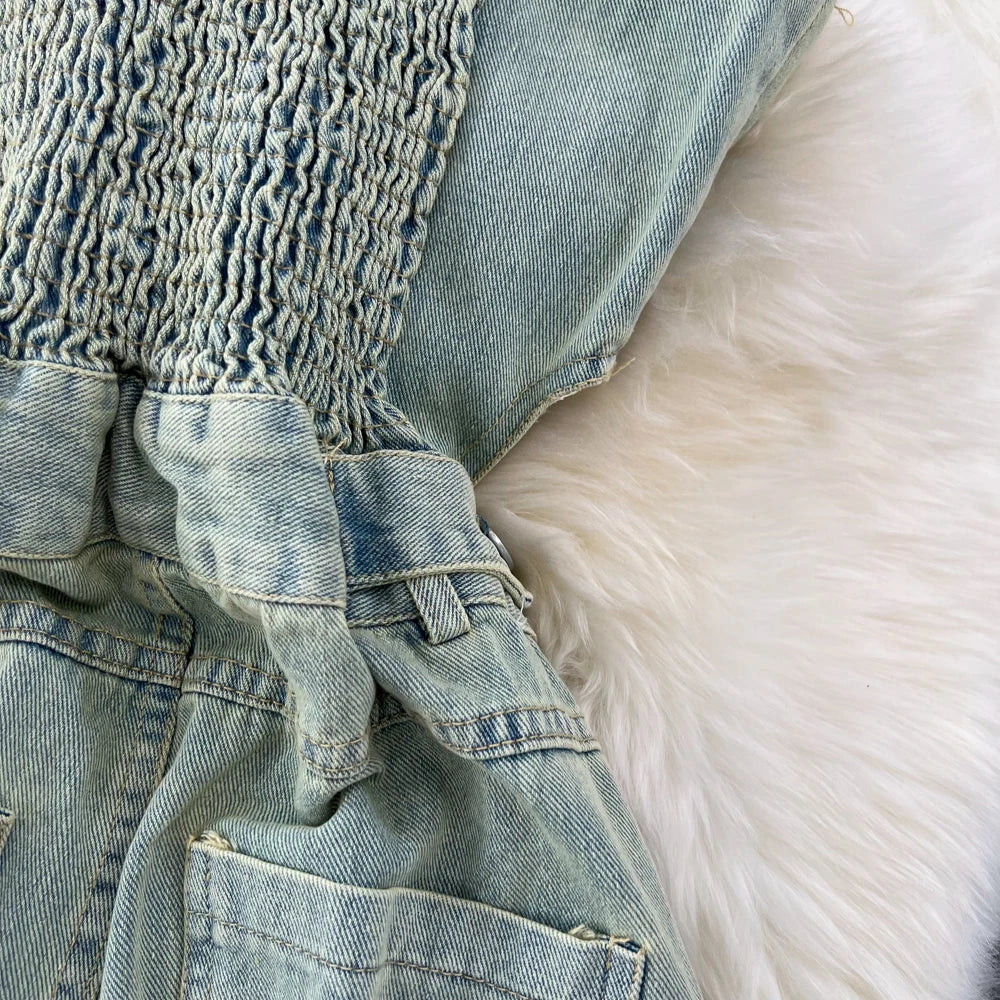 Denim Jumpsuits Women Hole One Piece Wide Leg Pants Sleeveless Strapless Distressed Mom Pockets Jeans Streetwear Summer 2025 Aviola