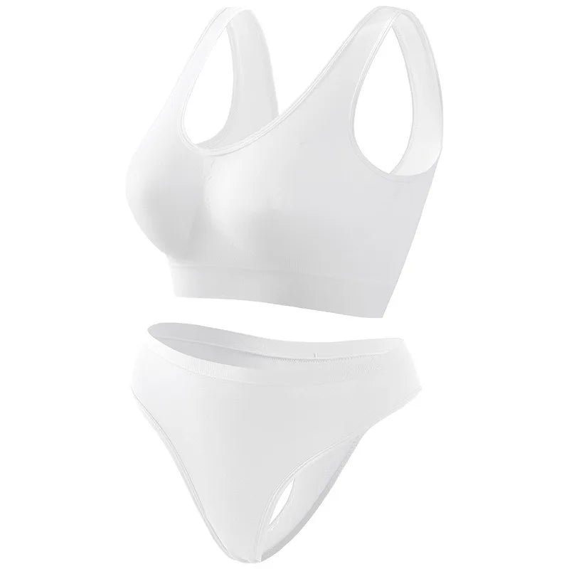 Seamless Bra Set Women Wireless Tanks Bra Female  Low Rise Thongs Panties Sexy Lingerie Set Comfy Underwear Intimates S-5XL Aviola