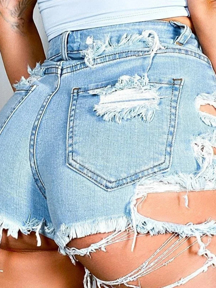 Hole Ripped Shorts Jeans Washed Distressed Denim High Waist Spliced Straight Loose Fit Pockets 2025 Vintage Casual Basics Aviola