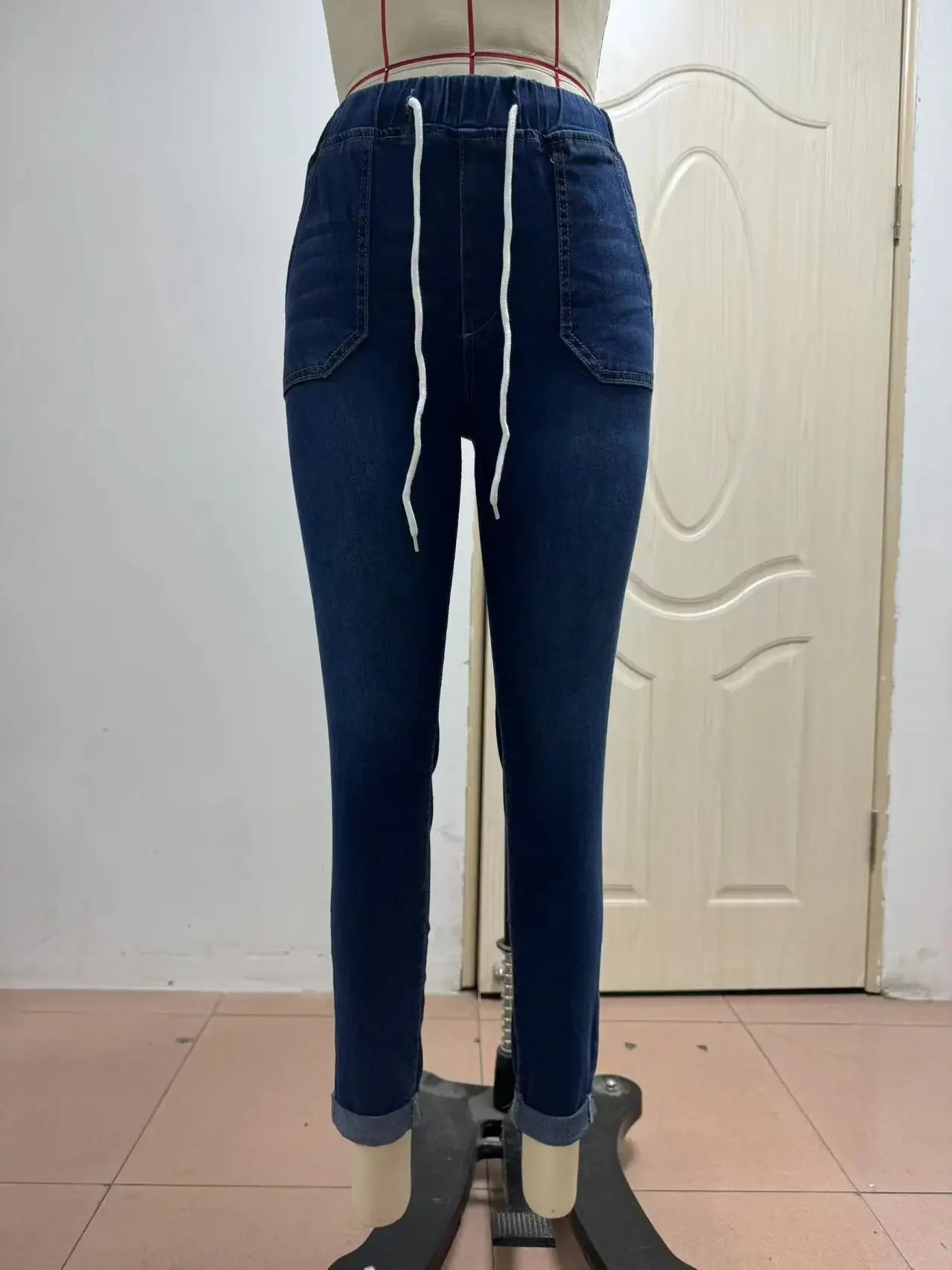 Stretch Pencil Pants Women High Waist Lace Up Distressed Denim Ankle Length Trousers Slim Denims 2025 Streetwear Vintage Jeans Aviola