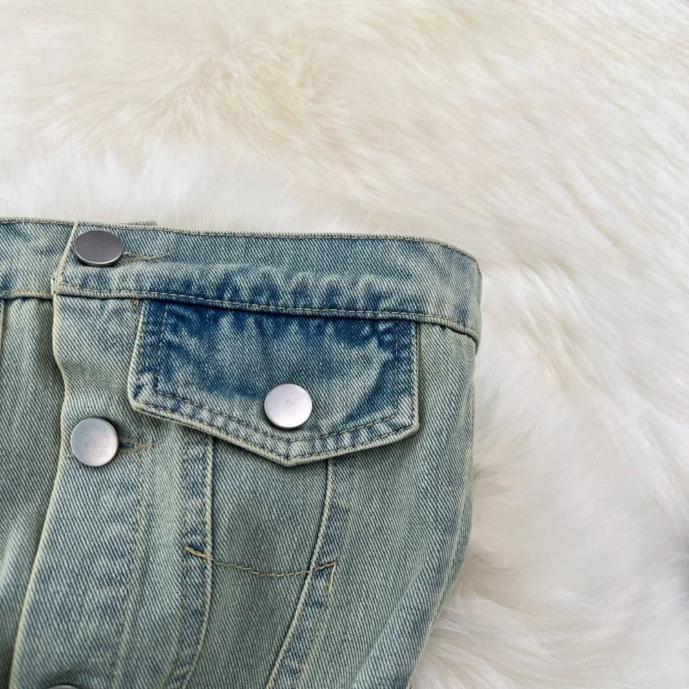 Denim Jumpsuits Women Hole One Piece Wide Leg Pants Sleeveless Strapless Distressed Mom Pockets Jeans Streetwear Summer 2025 Aviola
