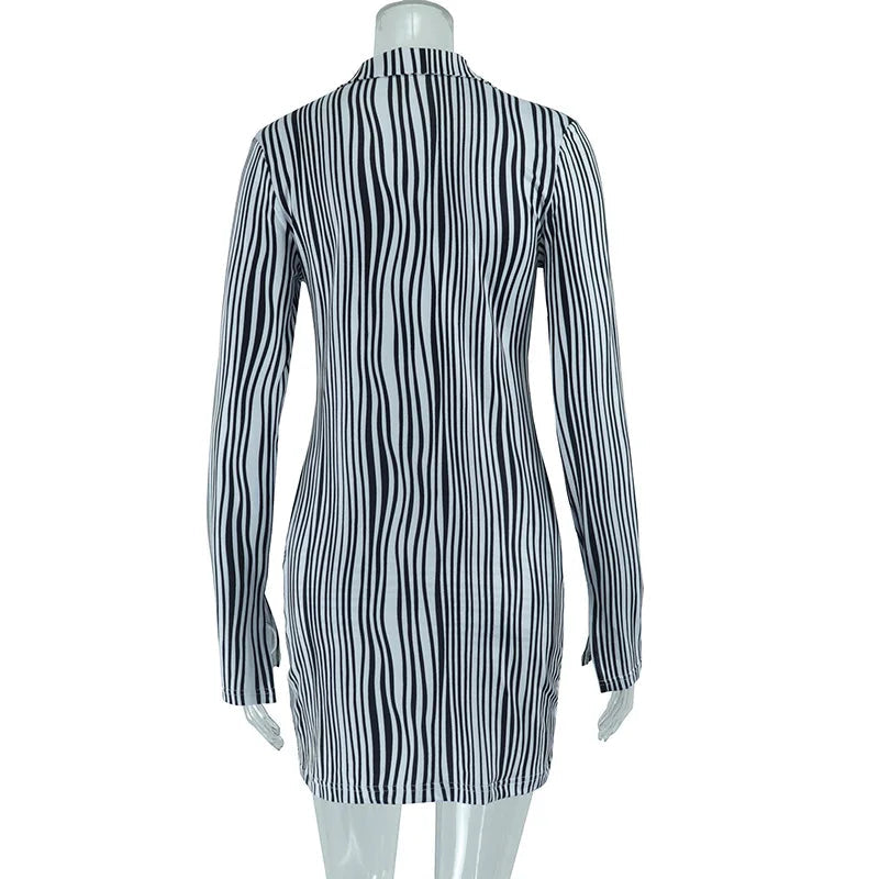 Nibber Autumn Two-piece set Women Fashion Pretty Full Sleeve Pleats Buttons Office Lady Top+Hip Skirt Striped Sexy Classic Suit Aviola