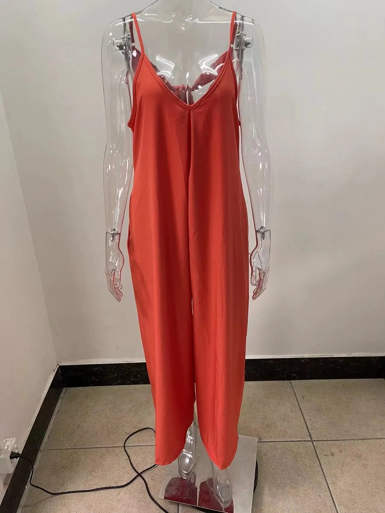 Women Jumpsuits V Neck One Piece Ankle Length Wide Leg Pants Rompers Backless Overalls Solid Pockets Loose Casual Mid Waist Aviola