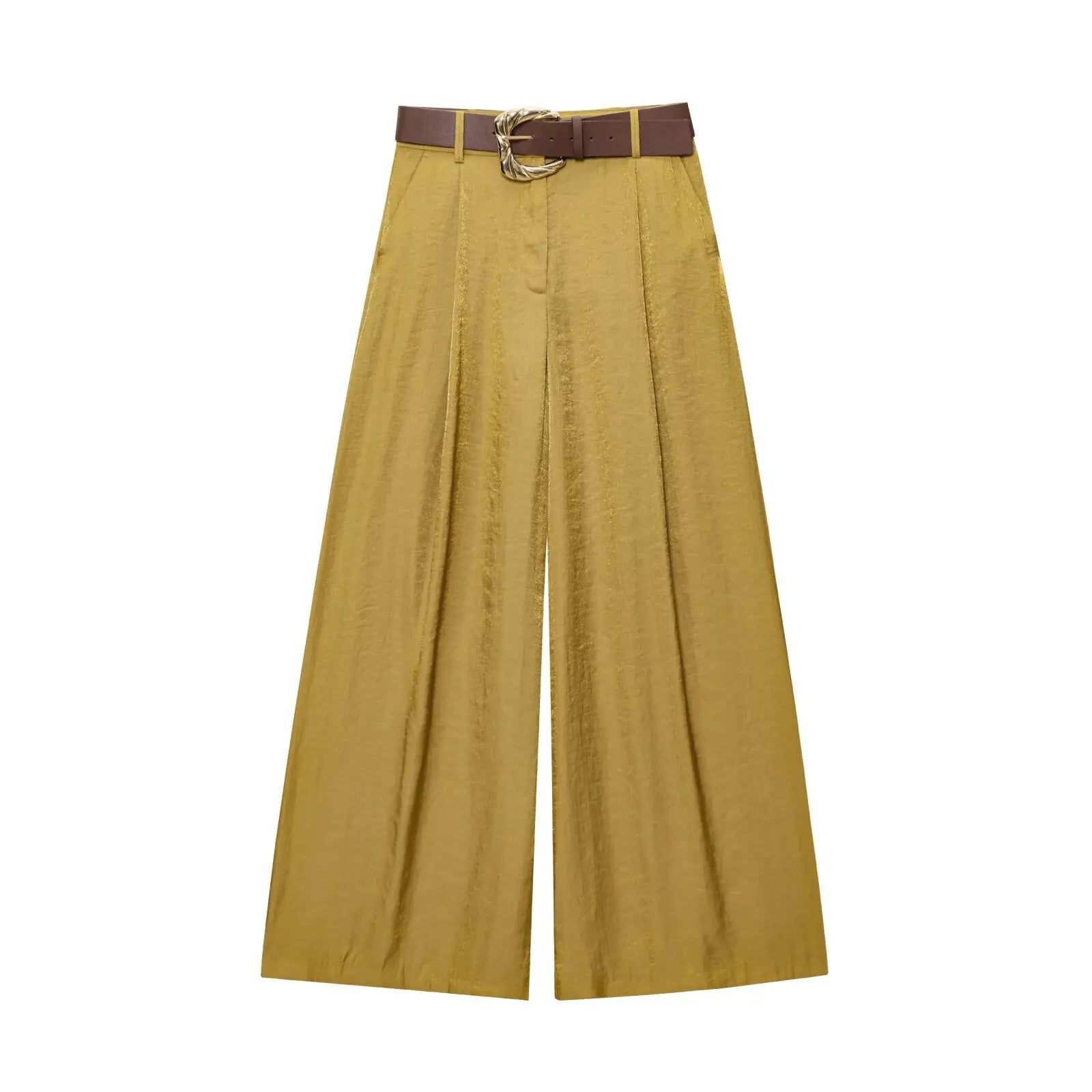 UNIZERA Leopard Satin with Belt High Waisted Trousers Wide Leg Pants Women's Clothing 2025 Summer New Arrivals Casual Pants Aviola
