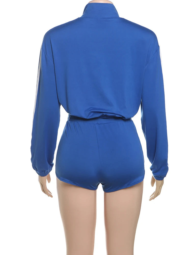 Nibber Fashion Casual Sporty 2 Piece Set Women Zipper Cardigan Polo-Neck Jacket+Drawstring Skinny Shorts Daily Slim Tracksuits Aviola
