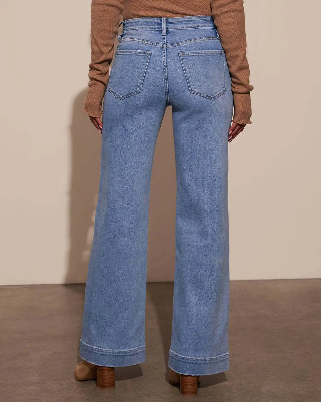 Wide Leg Pants Women Jeans Denim Long Pants Straight Trousers Vintage Button Pocket Blue Simple Loose Y2k High Waist Streetwear Aviola