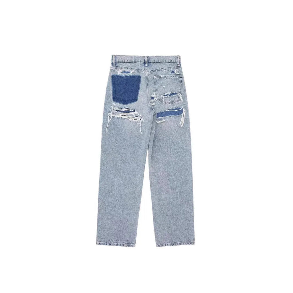 Jeans Women Denim Pant Straight Trousers Wide Leg Long Pants High Waist Y2k Streetwear Casual Mom Jeans Splice Elegant Work Aviola