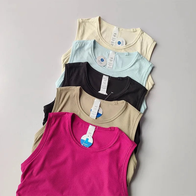 2024 Summer Women's Sports Vest Tank Vest Sleeveless Yoga Vest ruched Slim-fit Quick-dry Sports Tops Running Shirt Fitness Top Aviola