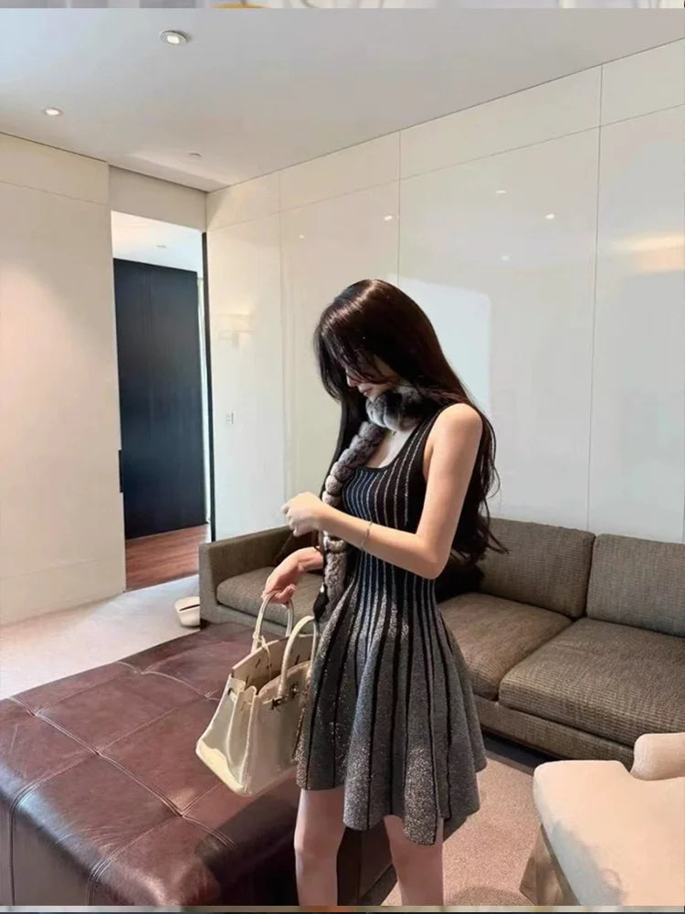 Nibber Gradient Dress Women Low-Neck 2025 Summer Trend Skinny Temperament Classic Elegant Birthday Parties Vacation Mini Bodycon Aviola