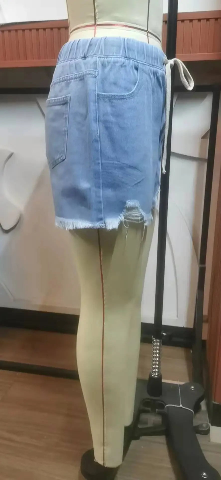 Shorts Women Hole Jeans Distressed Drawstring Elastic Waist Washed Denims 2025 Mom Jeans Streetwear Vintage Straight Short Pants Aviola