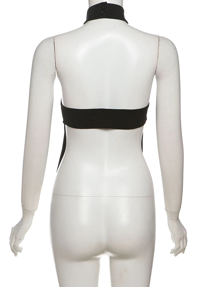 Nibber u-Shaped Metal Ring Tops Women Splits o-Neck Backless Sleeveless Coquette Buttons Halter Sexy Hottie Midnight Clothes Aviola
