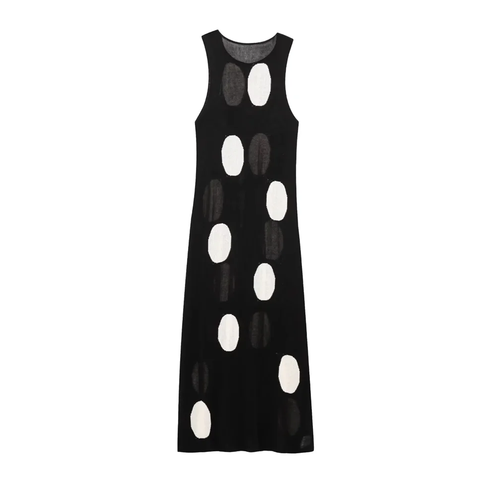BM&MD&ZA2025polka dot knitted sleeveless round neck contrast color long dress long skirt summer women's clothing Aviola