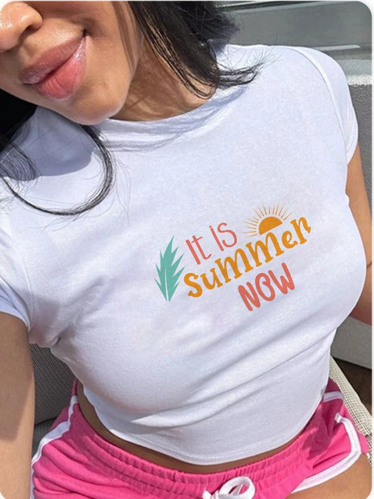 2024 Europe and the United States street new print season art text short sleeve women Y2K women's T-shirt vest halter Aviola