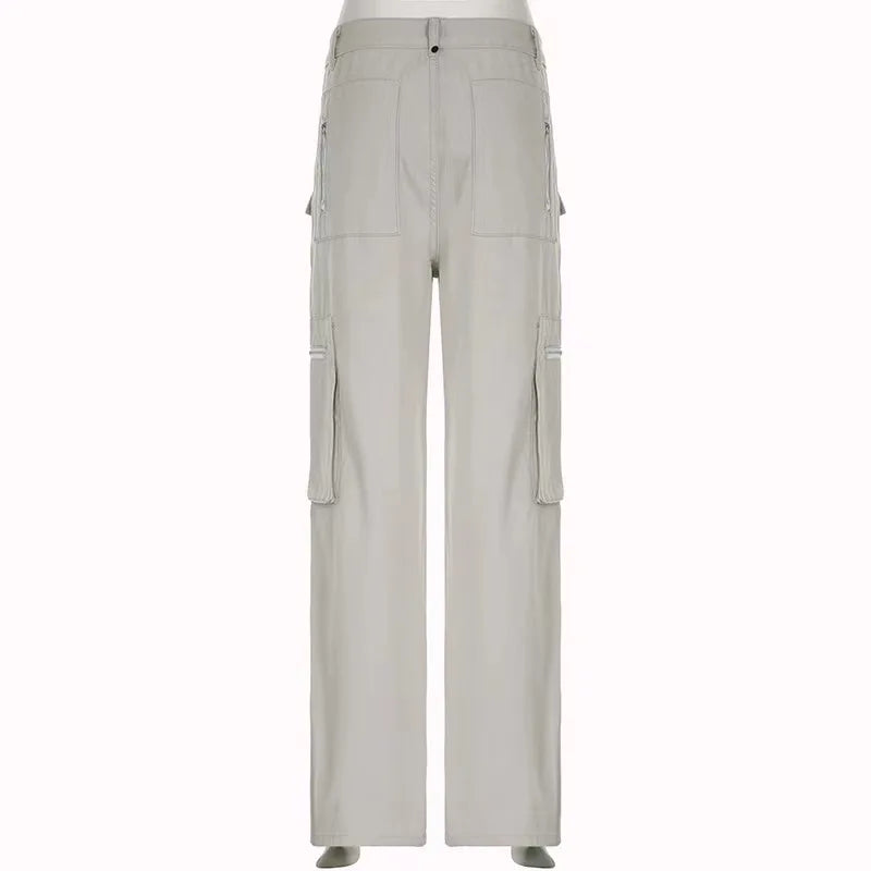 Cargo Pants Women Casual Jeans Utility Low Waist Trousers Pockets Zipper Straight Y2k Streetwear Loose 2025 Summer Party Club Aviola