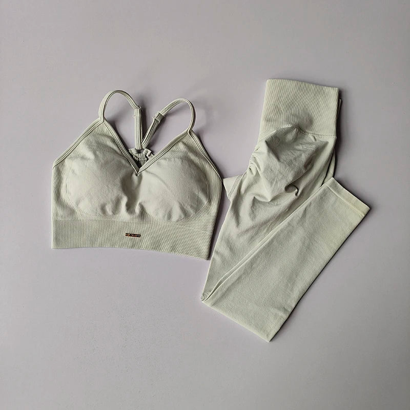 2PCS Women's Seamless Sports Bra Yoga Suit Quick-Dry Hip Lifting Fitness Gym Workout Sets Outfit Leggings Set Gym Wear Set Aviola