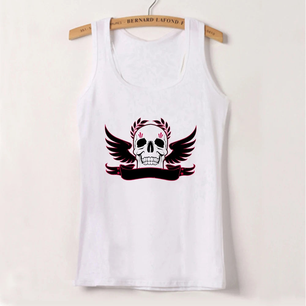 2024 Europe and the United States street new skull series printed short sleeve women Y2K women's T-shirt vest strap inside Aviola